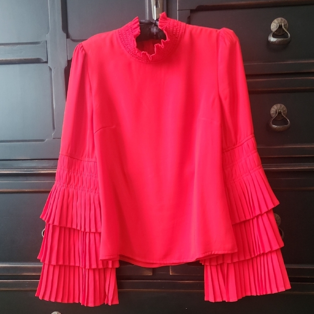 Elegant Red Ruffled Women's Top